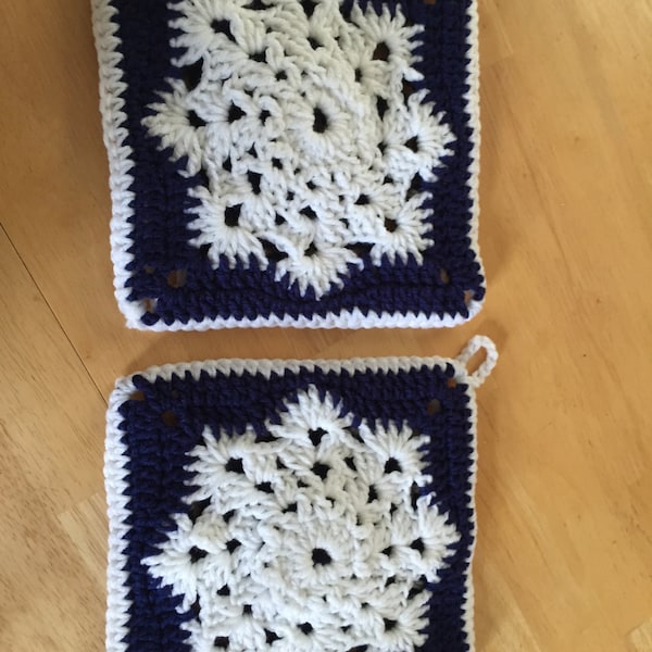 Handmade Crochet Christmas Snowflake Pot Holder, Hot Pad, Double Sided