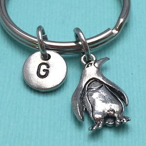 Penguin keychain, penguin charm, personalized keychain, initial keychain, animal keychain