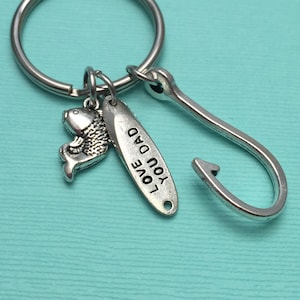 Angeln Schlüsselanhänger, Vatertag Schlüsselanhänger, Schlüsselanhänger Haken, Geschenk für Papa, Fisch Schlüsselanhänger, Vater Schlüsselanhänger
