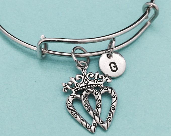 Double heart bangle, double heart charm bracelet, expandable bangle, charm bangle, personalized bracelet, initial bracelet, monogram