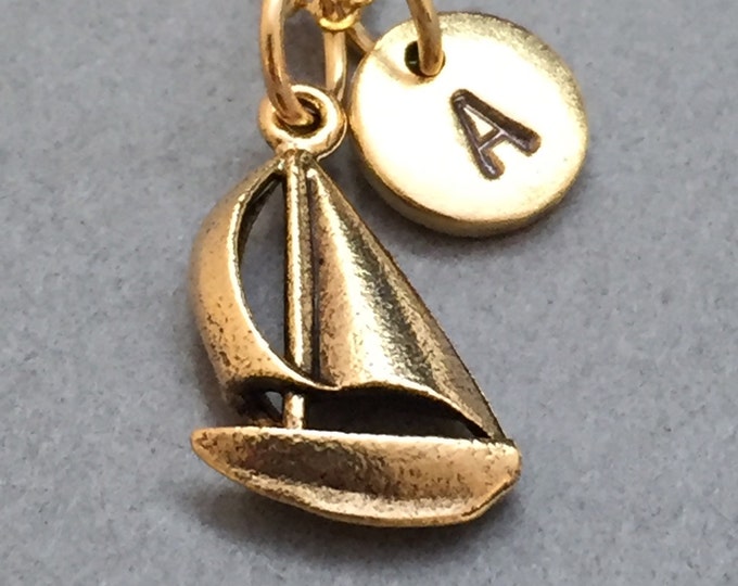 Sailboat necklace, sailboat charm, boat necklace m, personalized necklace, initial necklace, initial charm, monogram