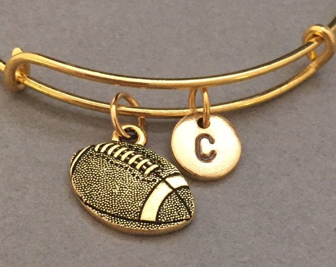 Football bangle, football charm bracelet, expandable bangle, charm bangle, personalized bracelet, initial bracelet, monogram