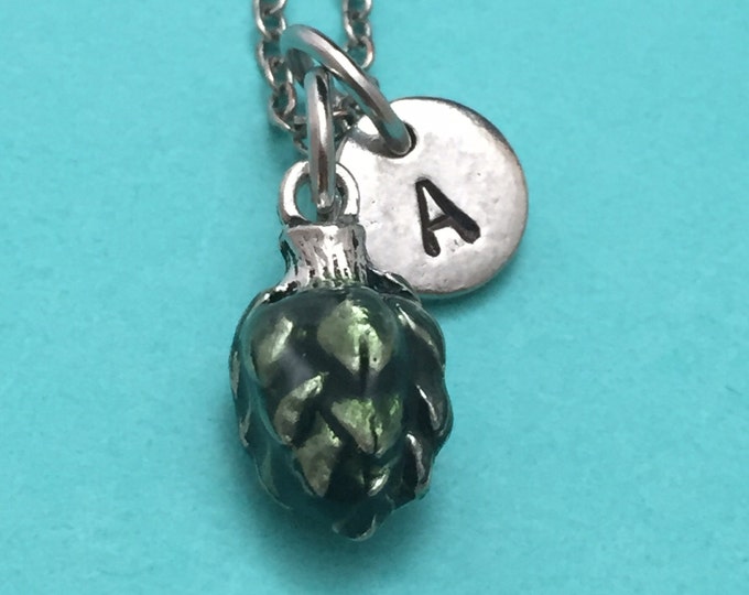 Artichoke necklace, artichoke charm, food necklace, personalized necklace, initial necklace, initial charm, monogram