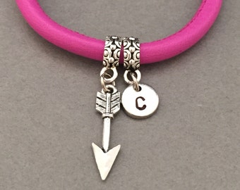 Arrow leather bracelet, arrow charm bracelet, leather bangle, personalized bracelet, initial bracelet, monogram