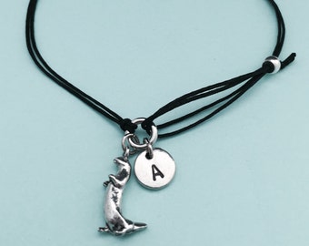 Otter cord bracelet, otter charm bracelet, adjustable bracelet, charm bracelet, personalized bracelet, initial, monogram