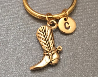 Cowboy boot keychain, cowboy boot charm, western keychain, personalized keychain, initial keychain, initial charm, customized, monogram