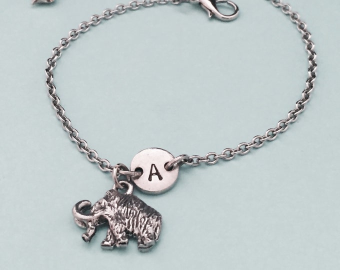 Mammoth charm bracelet, mammoth charm, adjustable bracelet, animal, personalized bracelet, initial, monogram