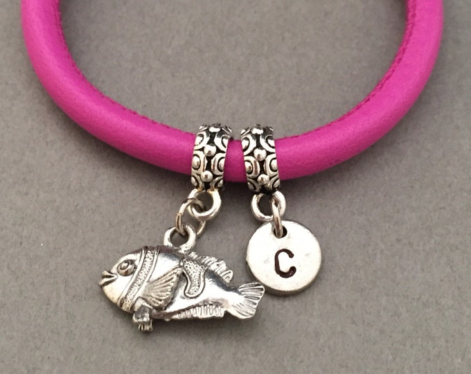 Clown fish leather bracelet, clown fish charm bracelet, leather bangle, personalized bracelet, initial bracelet, monogram
