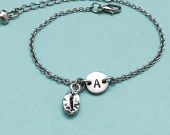 Coffee bean charm bracelet, coffee bean charm, adjustable bracelet, coffee, personalized bracelet, initial bracelet, monogram