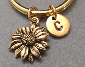 Sunflower keychain, sunflower charm, flower keychain, personalized keychain, initial keychain, initial charm, customized, monogram