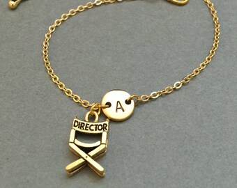 Directors chair charm bracelet, directors chair charm, adjustable bracelet, movies, personalized bracelet, initial bracelet, monogram