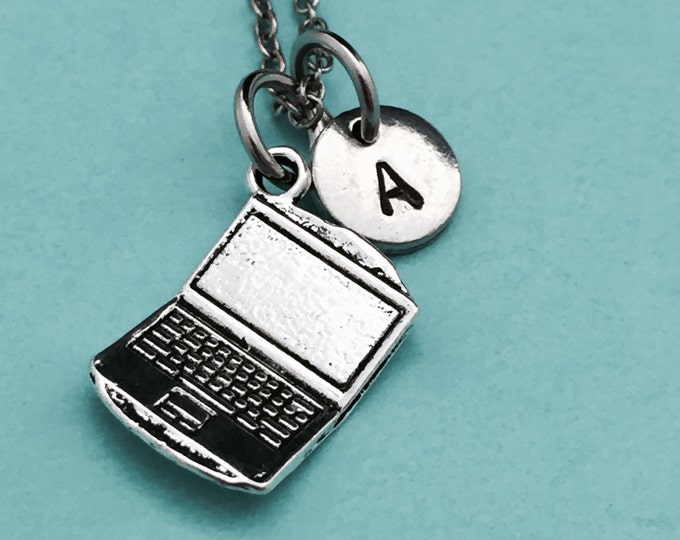 Laptop necklace, laptop charm, computer necklace, personalized necklace, initial necklace, monogram