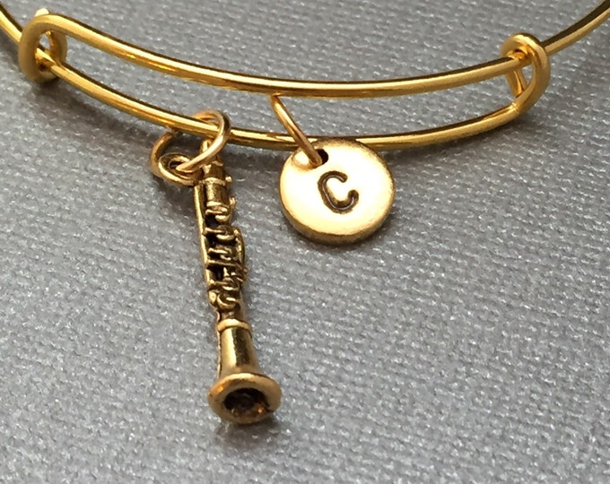 Clarinet bangle, clarinet charm bracelet, expandable bangle, charm bangle, personalized bracelet, initial bracelet, monogram