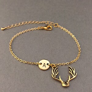 Antler charm bracelet, antler charm, animal bracelet, adjustable bracelet, personalized bracelet, initial bracelet, initial charm, monogram