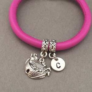 Noah's ark leather bracelet, Noah's ark charm bracelet, leather bangle, personalized bracelet, initial bracelet, monogram