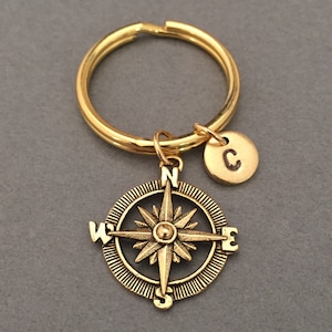 Compass keychain, compass charm, direction keychain, personalized keychain, initial keychain, initial charm, customized, monogram