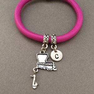 Louisiana leather bracelet, Louisiana charm bracelet, leather bangle, personalized bracelet, initial bracelet, monogram