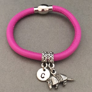 Armadillo leather bracelet, armadillo charm bracelet, leather bangle, personalized bracelet, initial bracelet, monogram
