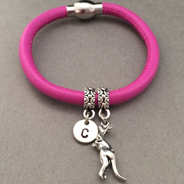 Kangaroo leather bracelet, kangaroo charm bracelet, leather bracelet, personalized bracelet, initial bracelet, monogram