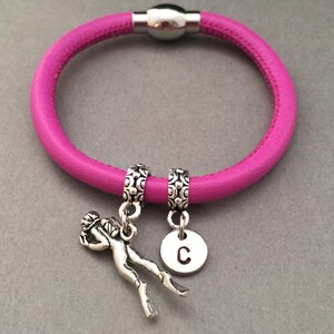 Scuba diver leather bracelet, scuba diver charm bracelet, leather bangle, personalized bracelet, initial bracelet, monogram