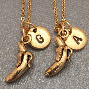 Best friend necklace, banana necklace, food necklace, bff necklace, sister, friendship jewelry, personalized, initial, monogram