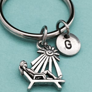 Suntanning keychain, suntanning charm, beach keychain, personalized keychain, initial keychain, initial charm, customized, monogram