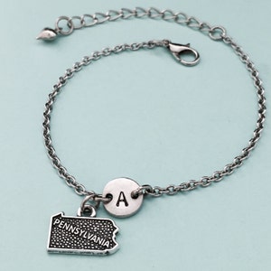 Pennsylvania charm bracelet, Pennsylvania charm, adjustable bracelet, state, personalized bracelet, initial bracelet, monogram