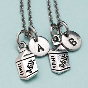 Best friend necklace, milk necklace, food necklace, bff necklace, sister, friendship jewelry, personalized necklace, initial, monogram