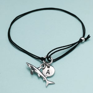 Shark cord bracelet, shark charm bracelet, adjustable bracelet, charm bracelet, personalized bracelet, initial, monogram