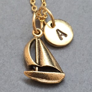 Sailboat necklace, sailboat charm, boat necklace m, personalized necklace, initial necklace, initial charm, monogram