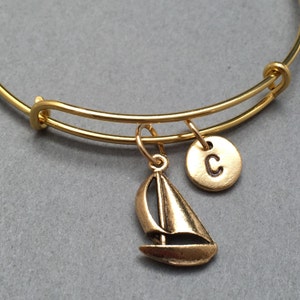 Sailboat bangle, sailboat charm bracelet, expandable bangle, charm bangle, personalize bracelet, initial bracelet, monogram, boat charm