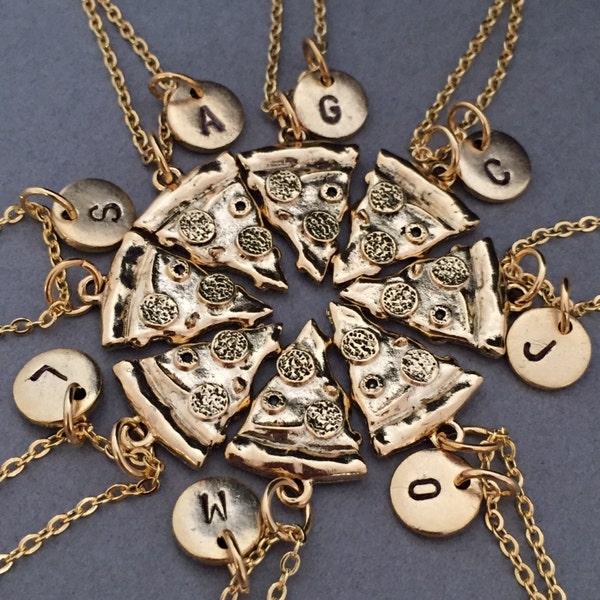 Best friend necklace, pizza necklace, food necklace, bff necklace, sister, friendship jewelry, personalized necklace, initial, monogram