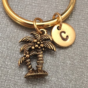 Palm tree keychain, palm tree charm, beach keychain, personalized keychain, initial keychain, initial charm, customized, monogram