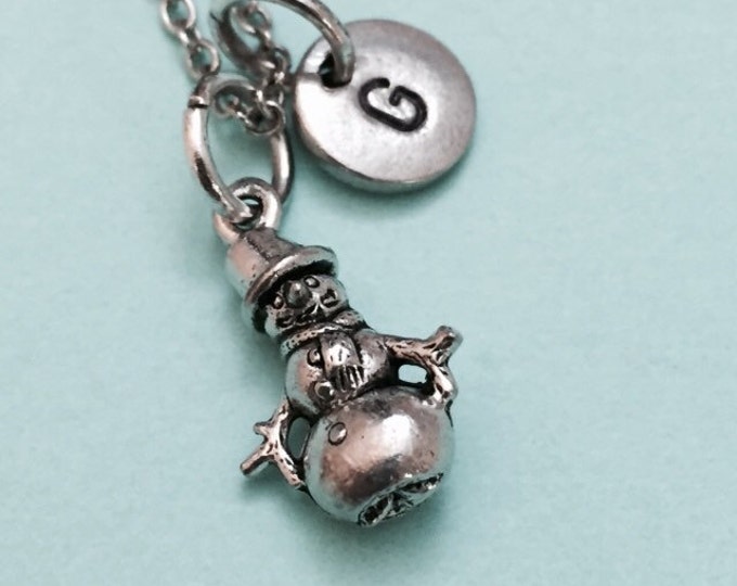 Snowman necklace, snowman charm, holiday necklace, personalized necklace, initial necklace, initial charm, monogram