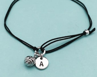 Volleyball cord bracelet, volleyball charm bracelet, adjustable bracelet, charm bracelet, personalized bracelet, initial, monogram