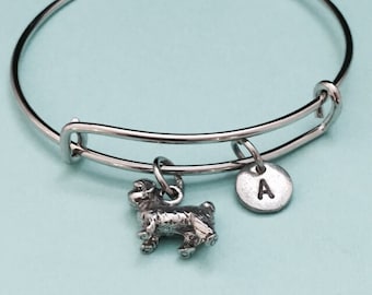 Shih tzu bangle, shih tzu charm bracelet, expandable bangle, charm bangle, personalized bracelet, initial bracelet, monogram, animal charm
