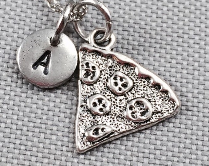 Pizza necklace, food necklace, personalized necklace, initial necklace, pizza charm necklace, gift for friend, friend necklace