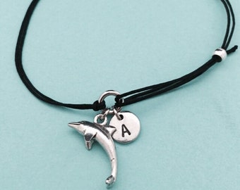 Dolphin cord bracelet, dolphin charm bracelet, adjustable bracelet, charm bracelet, personalized bracelet, initial bracelet, monogram