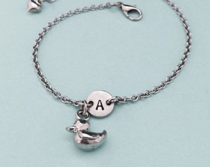 Rubber ducky charm bracelet, rubber ducky charm, adjustable bracelet, animal, personalized bracelet, initial bracelet, monogram