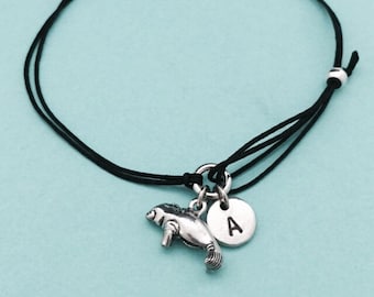Manatee cord bracelet, manatee charm bracelet, adjustable bracelet, charm bracelet, personalized bracelet, initial bracelet, monogram