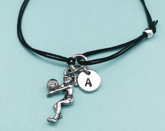 Volleyball player cord bracelet, volleyball player charm bracelet, adjustable bracelet, charm bracelet, personalized, initial, monogram