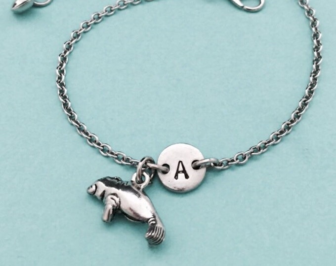 Manatee charm bracelet, manatee charm, adjustable bracelet, animal, personalized bracelet, initial bracelet, monogram