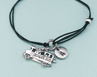 School bus cord bracelet, school bus charm bracelet, adjustable bracelet, charm bracelet, personalized bracelet, initial bracelet, monogram