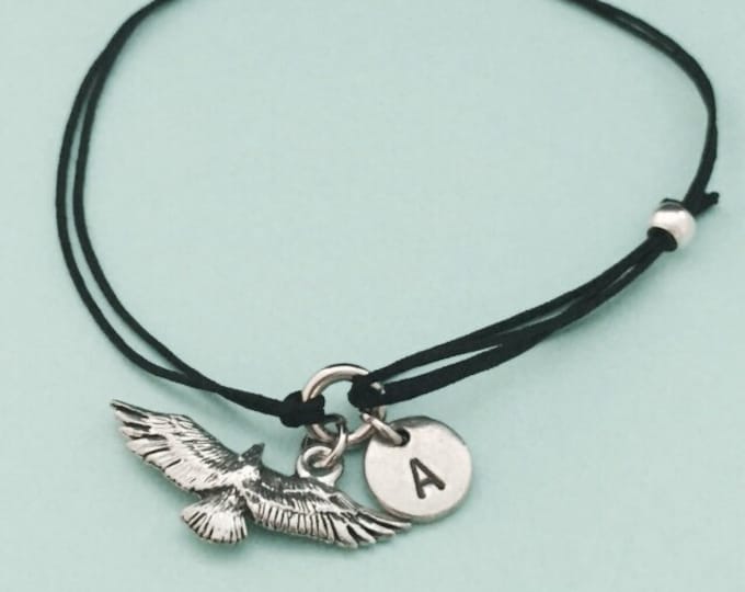 Eagle cord bracelet, eagle charm bracelet, adjustable bracelet, charm bracelet, personalized bracelet, initial bracelet, monogram