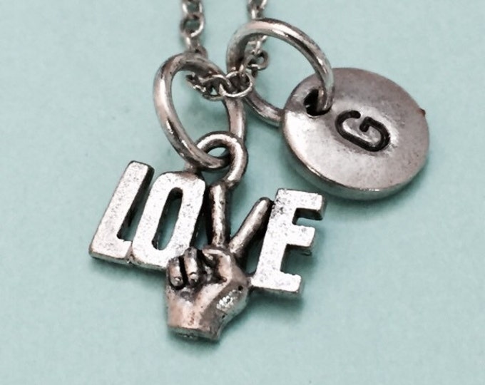 Love necklace, love charm, peace sign necklace, personalized necklace, initial necklace, initial charm, monogram
