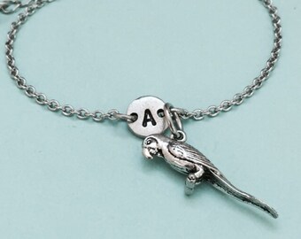 Parrot charm bracelet, parrot charm, adjustable bracelet, animal, personalized bracelet, initial bracelet, monogram