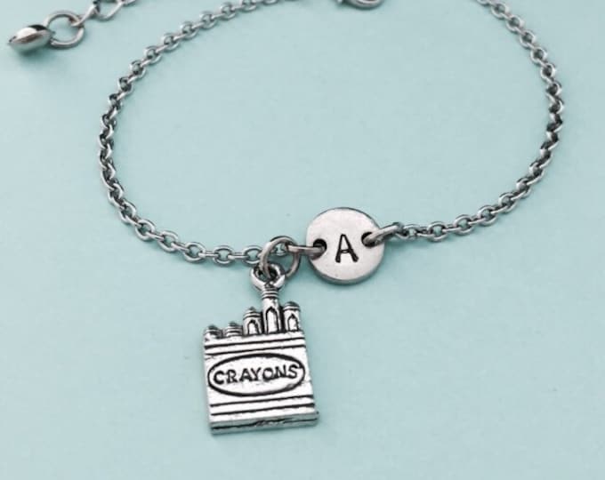 Crayons charm bracelet, crayons charm, adjustable bracelet, childhood, personalized bracelet, initial bracelet, monogram