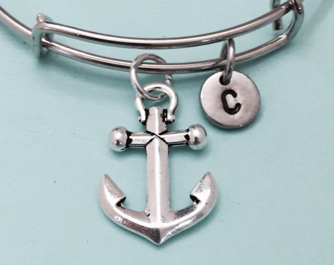 Anchor bangle, anchor charm bracelet, expandable bangle, charm bangle, personalized bracelet, initial bracelet, monogram