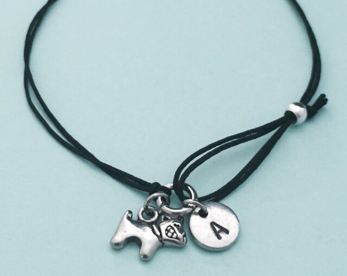 Dog cord bracelet, dog charm bracelet, adjustable bracelet, charm bracelet, personalized bracelet, initial bracelet, monogram