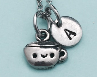 Kaffee Tasse Halskette, Kaffee Tasse Charme, Kaffee-Kette, Personalisierte Halskette, erste Kette, Monogramm